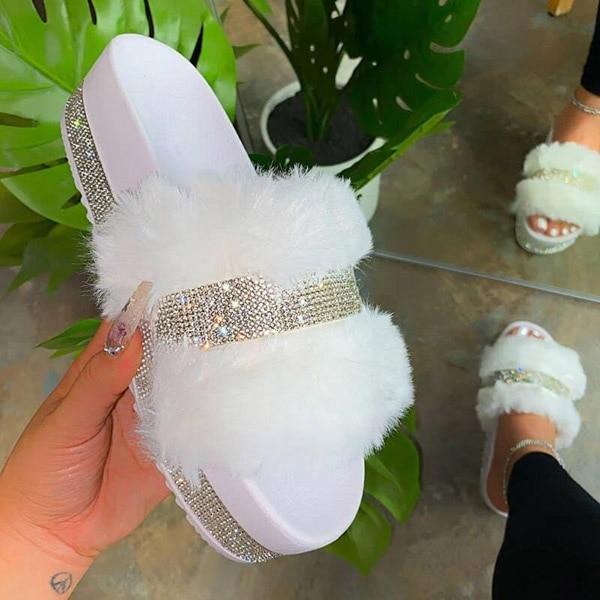 Rhinestone Furry Slippers