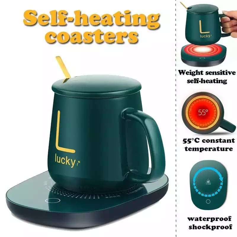 Coffee Cup Warmer Heater and Saucer with Automatic Heating Mug Pad