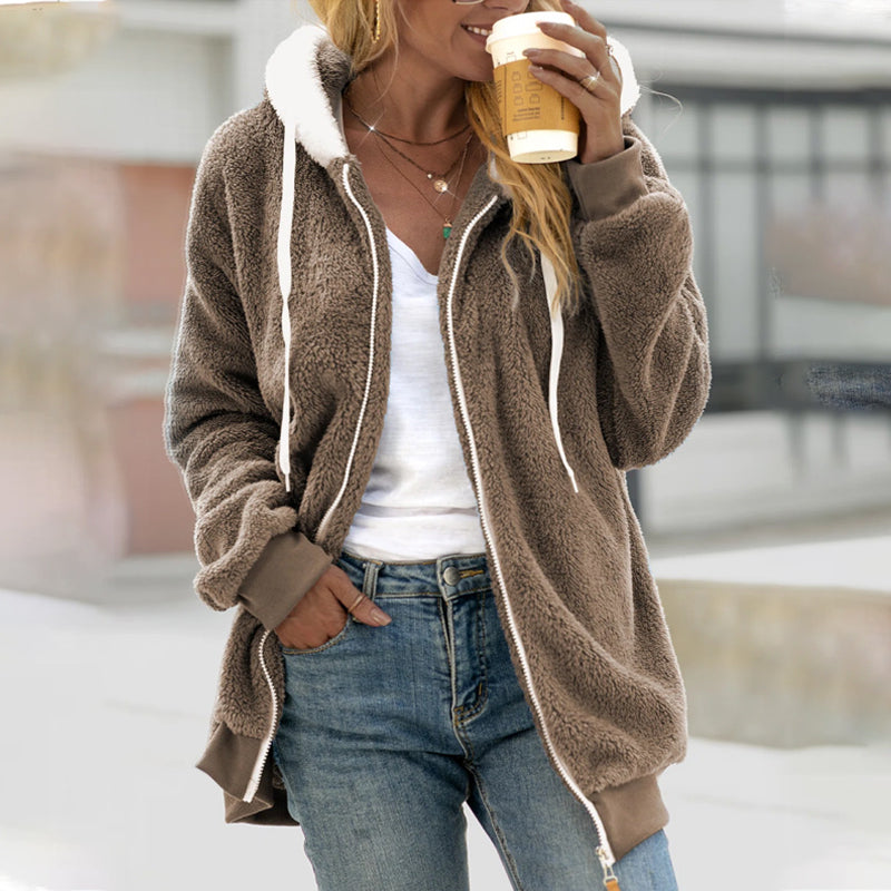 Loose Warm Hooded Jacket with Zipper