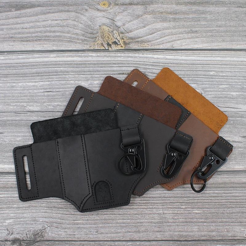 Men EDC Genuine Leather Multitool Flashlight Key Pen Organizer Gear Waist Belt Bag