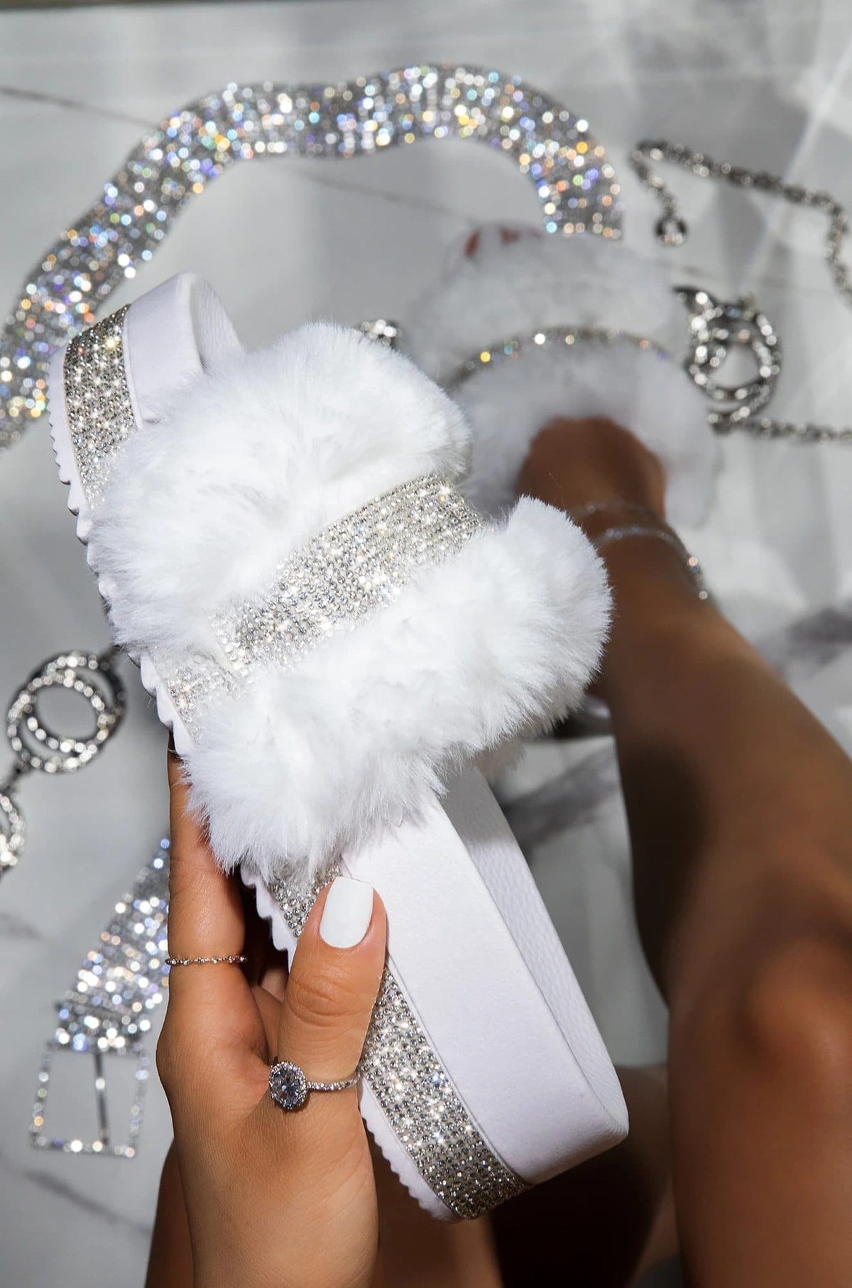 Rhinestone Furry Slippers