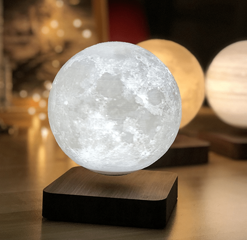 Luminous lunar lamp in magnetic levitation