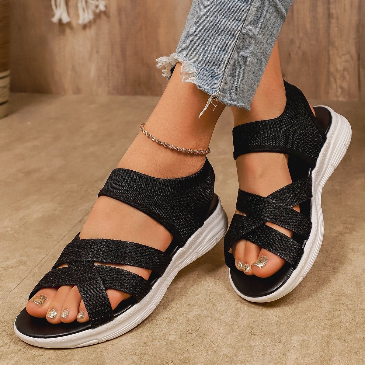 Orthopaedic Stretch Knit Wedge Sandals for Women - Bunion-Friendly Comfort