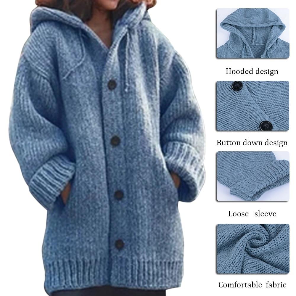 Button Down Hooded Knitted Cardigan