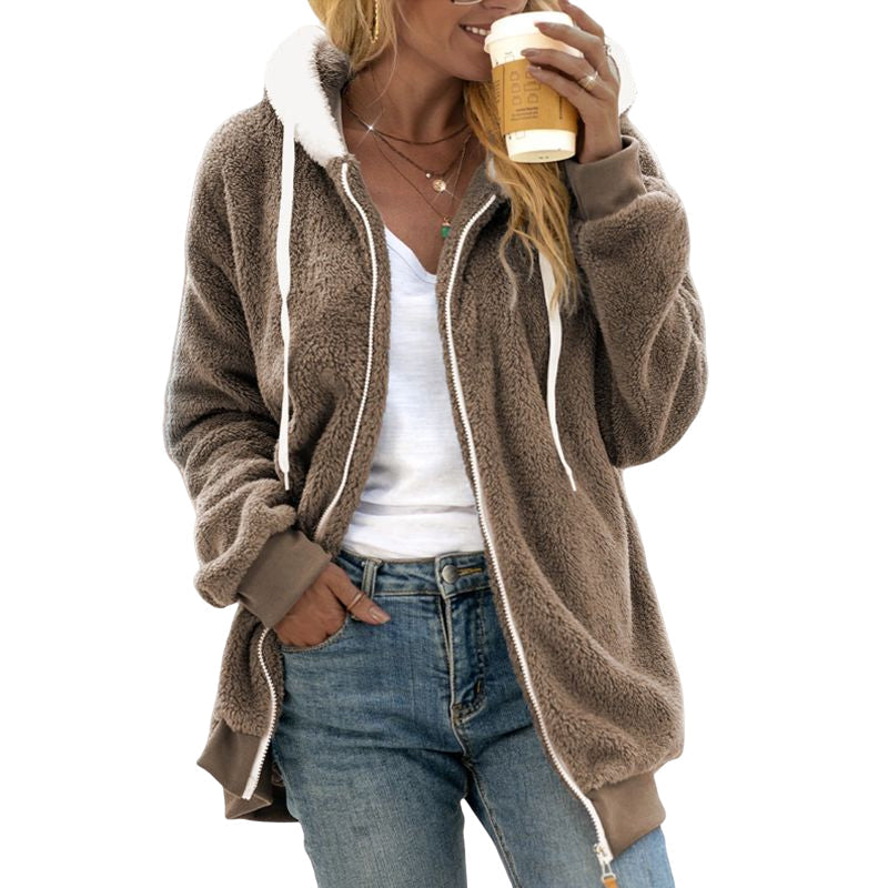 Loose Warm Hooded Jacket with Zipper