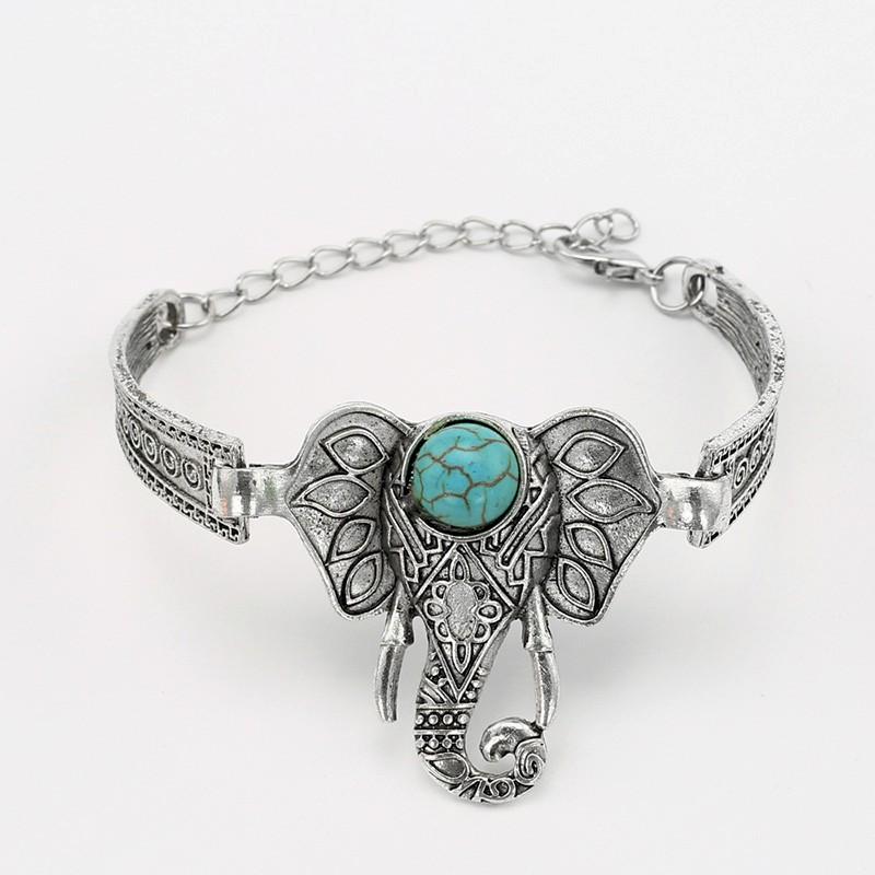 Adjustable elephant bracelet with natural stone