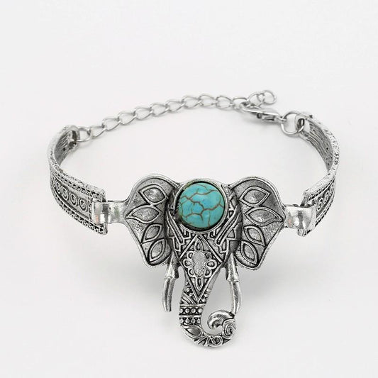 Adjustable elephant bracelet with natural stone