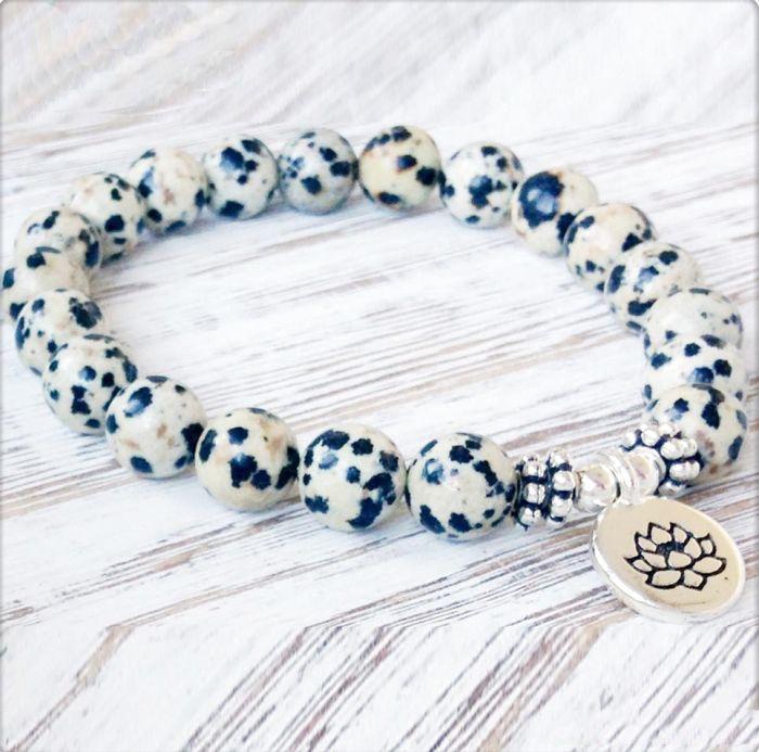 Mala lotus bracelet “joy of being” in dalmatian jasper