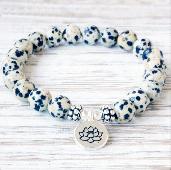 Mala lotus bracelet “joy of being” in dalmatian jasper