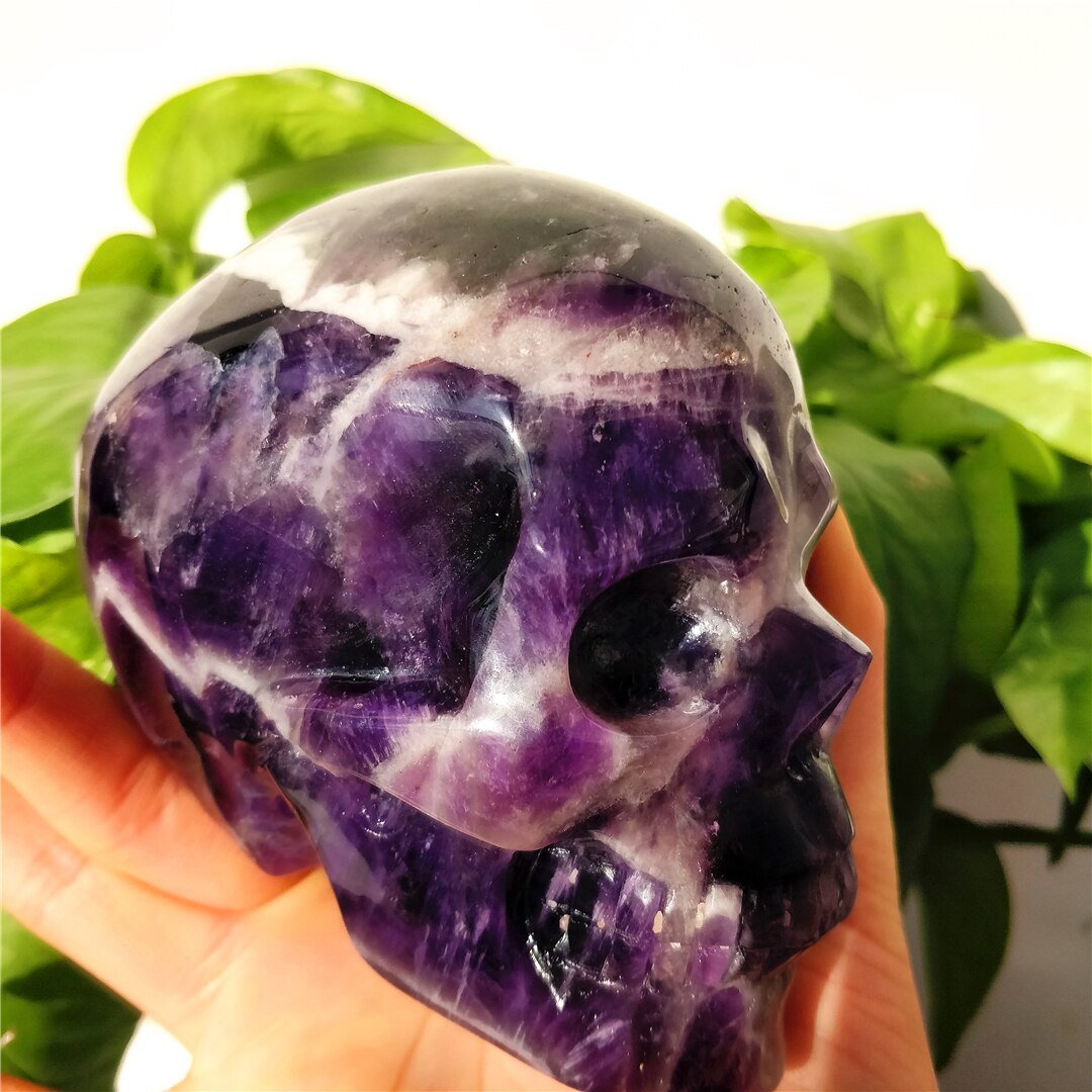 Hand carved skull Amethyst Brazilian Dream