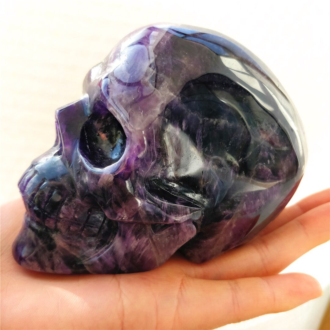 Hand carved skull Amethyst Brazilian Dream