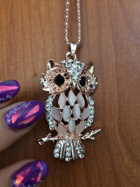 Rhinestone and graceful owl necklace