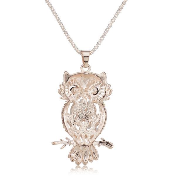 Rhinestone and graceful owl necklace