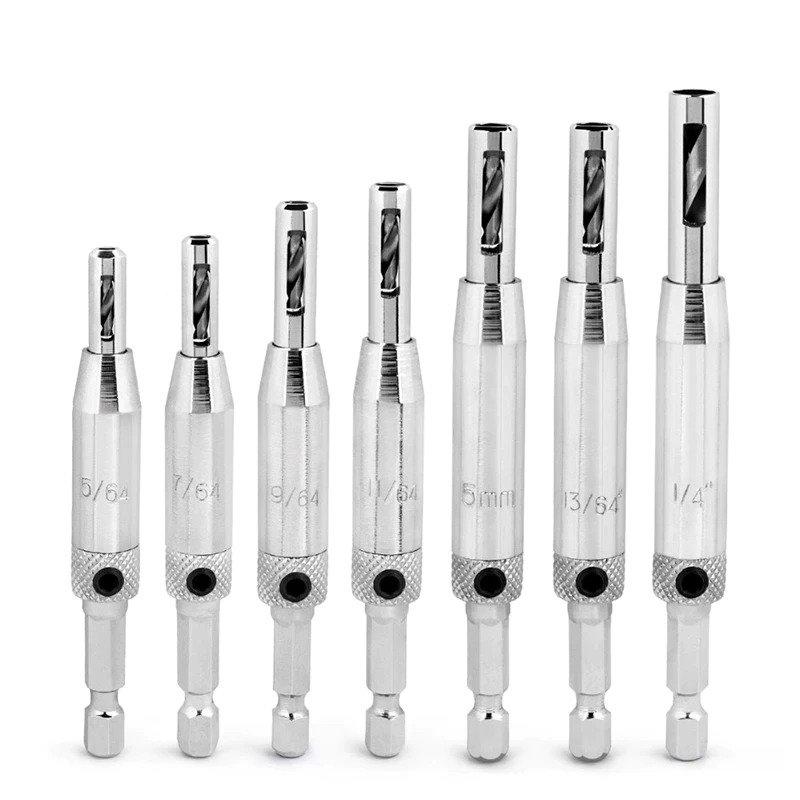Set of 7 self-centering door hinge bits