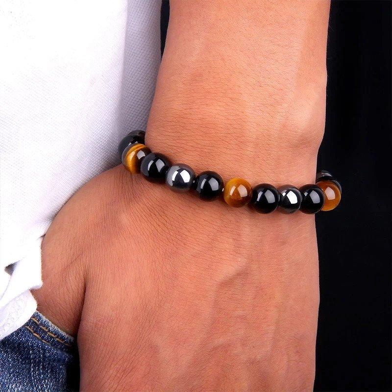 Natural Black Obsidian Bead Bracelet
