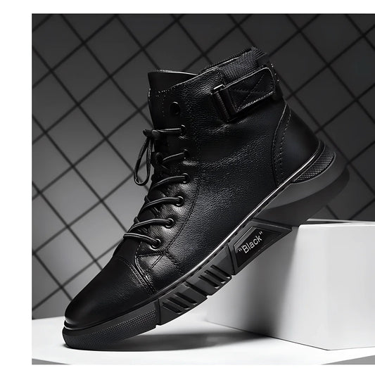 Handmade cowhide orthopedic boots, all black