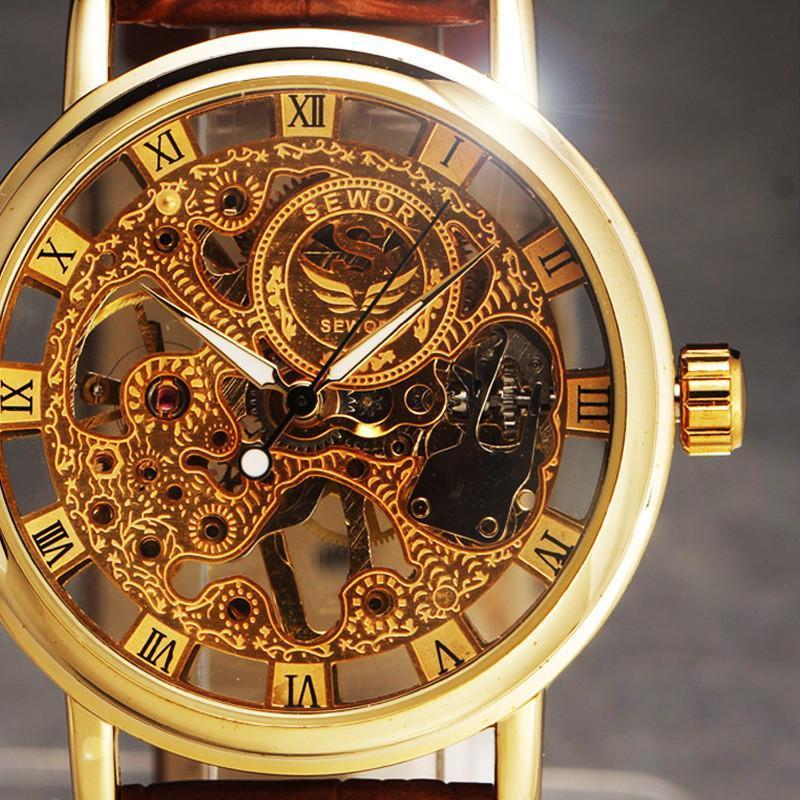 Luxury mechanical skeleton watch