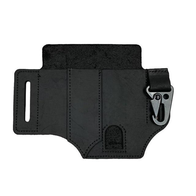 Men EDC Genuine Leather Multitool Flashlight Key Pen Organizer Gear Waist Belt Bag